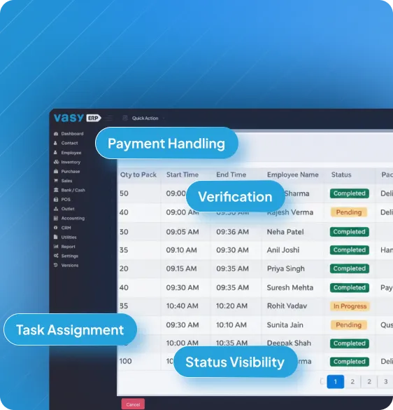 Employee packaging task management for dry fruit business using Vasy