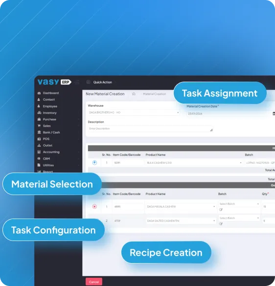 Employee packaging task management for dry fruit business using Vasy