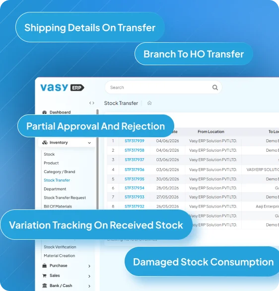 Secure stock transfer system with branch-to-HO approval workflow by Vasy