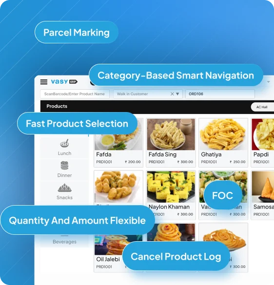 Vasy streamlined POS billing system with FOC billing and parcel marking for food chain