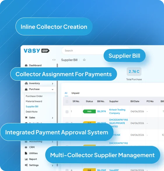 Structured supplier payment workflow with collector assignment by Vasy for ISCON Gathiya 