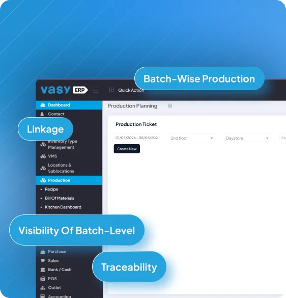 Batch-wise raw material and finished goods traceability system for food production tracking