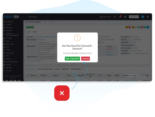 Vasy 24-hour e-invoice cancellation with confirmation prompt, GST-compliant and audit-ready adjustments