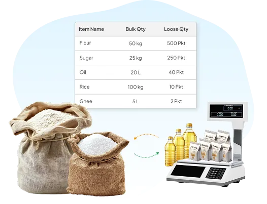 Bulk to loose and loose to bulk quantity conversion feature in Vasy system