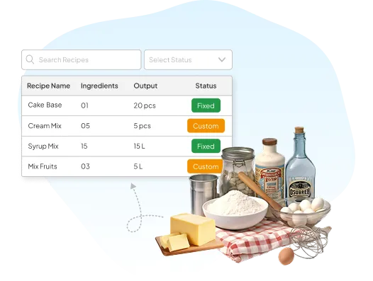 Custom and fixed recipe creation feature for consistent batch production in Vasy