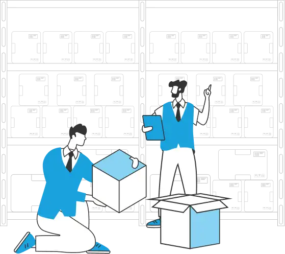 Lean inventory management process with warehouse workers organizing stock and utilizing Vasy inventory management software for expiry control and ABC analysis