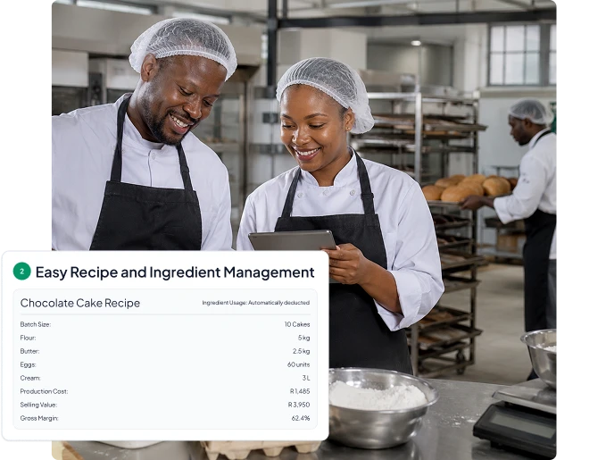 bakery chefs managing recipes and ingredients through vasy bakery software