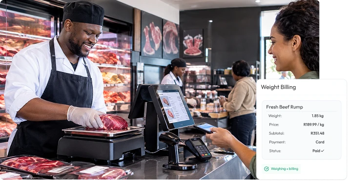 Sales representative using weigh-based feature of vasy for biling