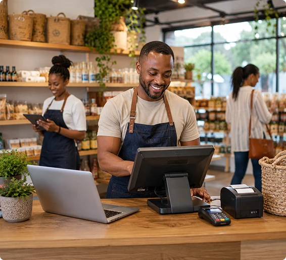 business owner using affordable crm for customer management