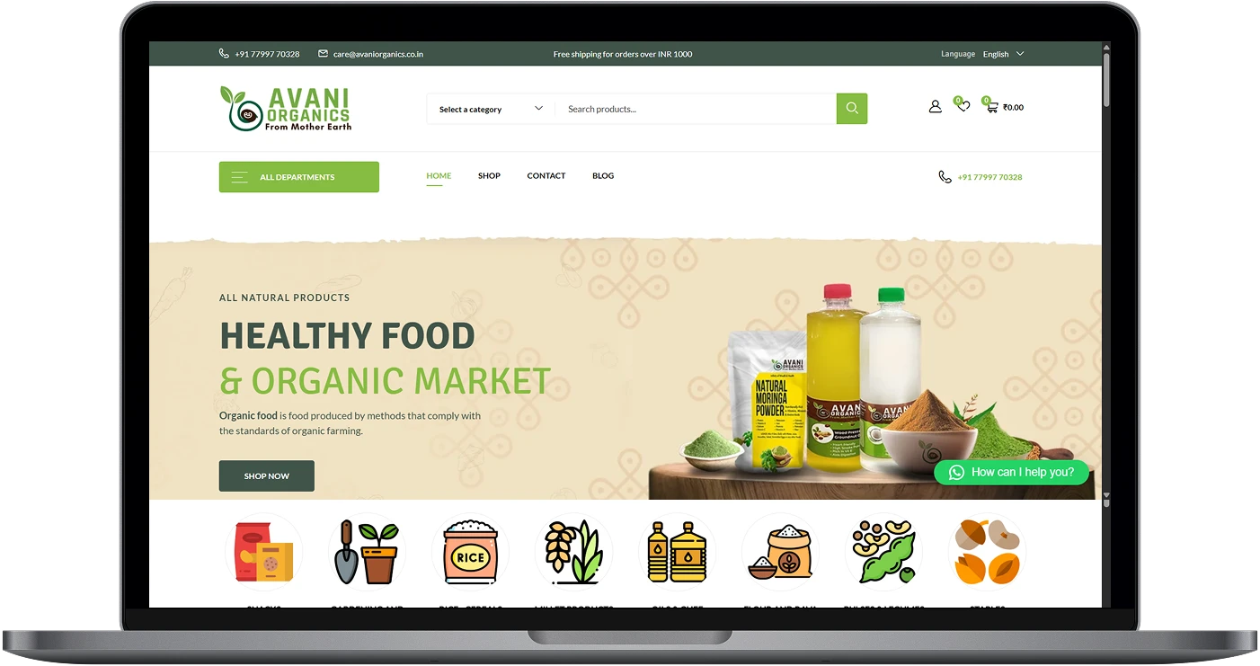 e-commerce website of Avani Organics