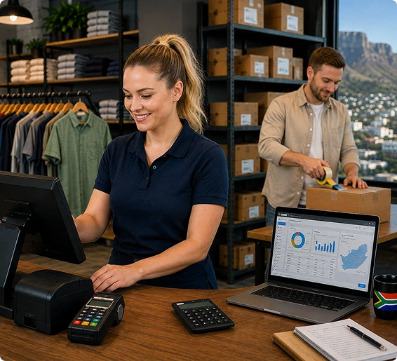 store owner handling online and offline operations from one software