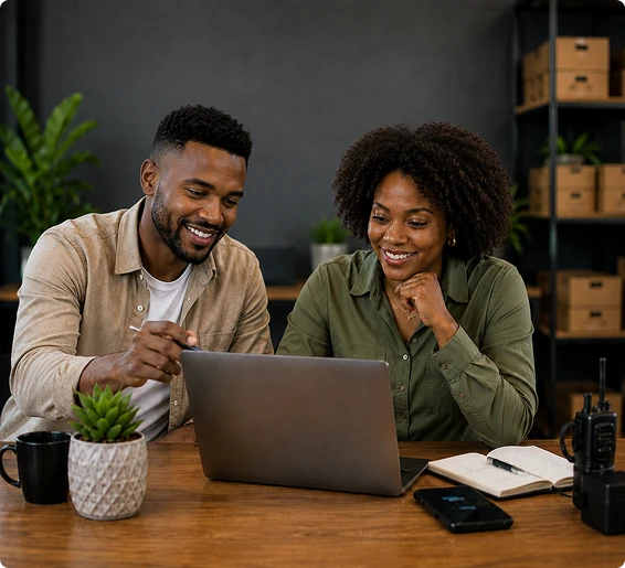 owner of the business taking insights from vasy intelligence software