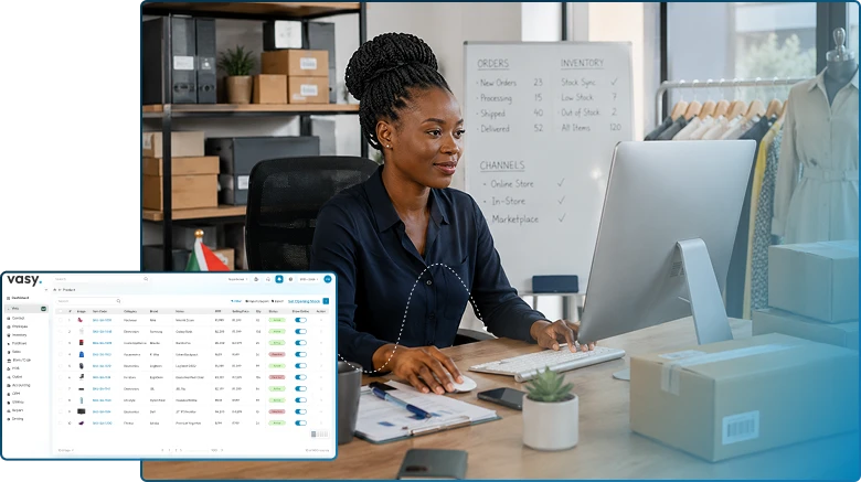 Owner using vasy software for e-commerce