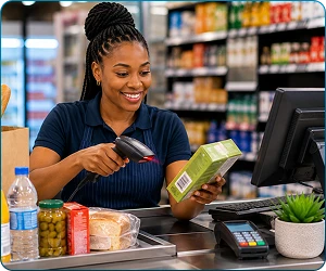 sales representative scanning barcode