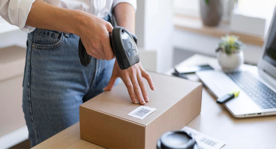 Sales representative using barcode software
