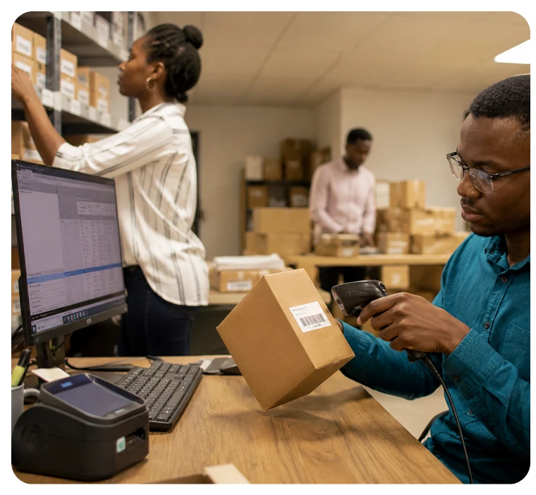 shop owner using barcode software