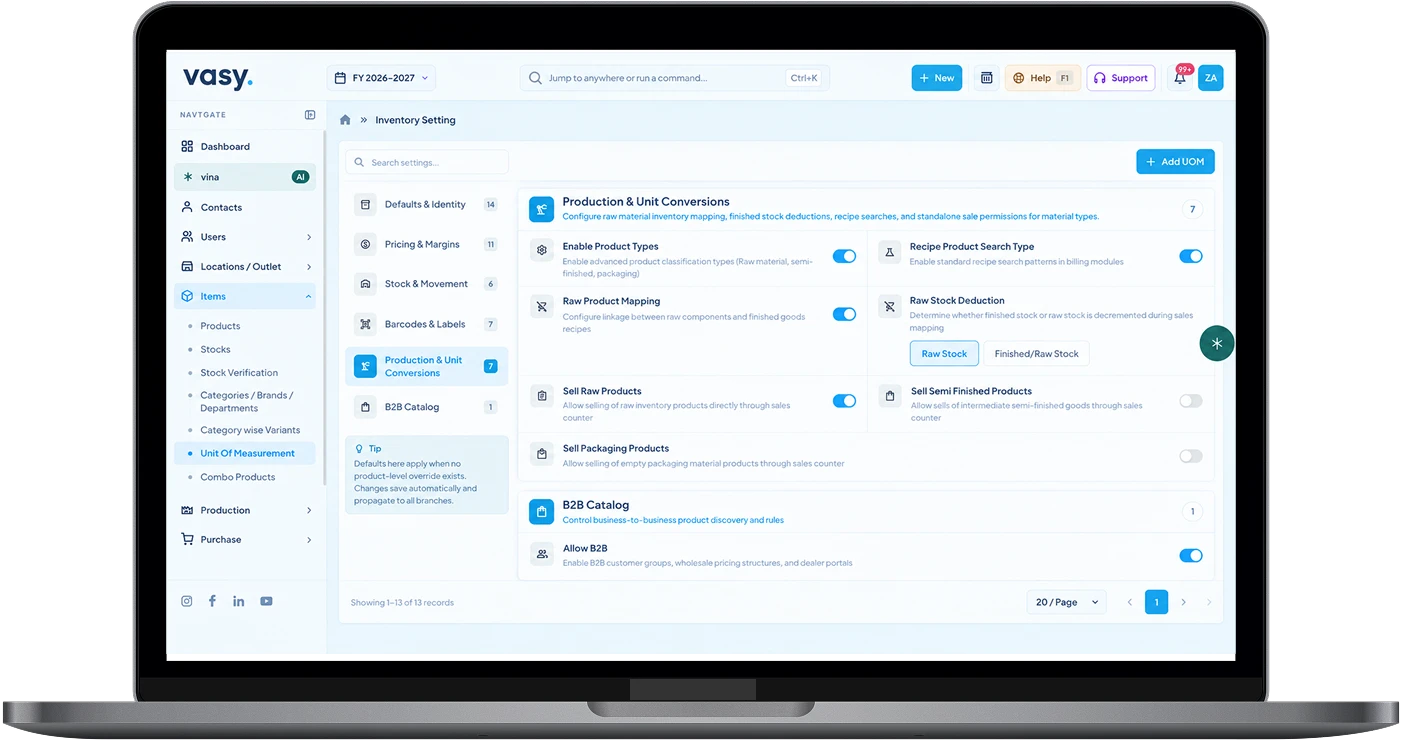 configuration of multi-uom in vasy module