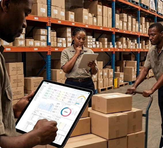 warehouse team carrying out real-time inventory tracking through vasy