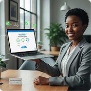 Professional registering as Vasy partner at desk with laptop
