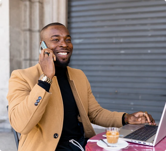 business owner running the business from cafe