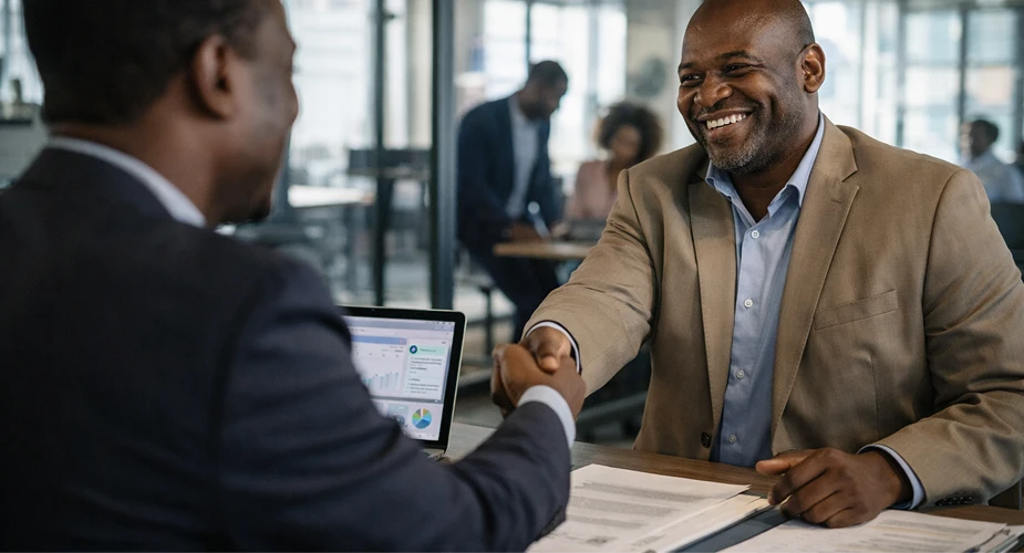 South African businessman showing trust in vasy
