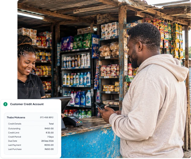 Spaza owner checking credit of customer