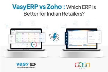 Vasy vs Zoho comparison showing ERP software dashboards to evaluate which ERP system is better for Indian retailers.